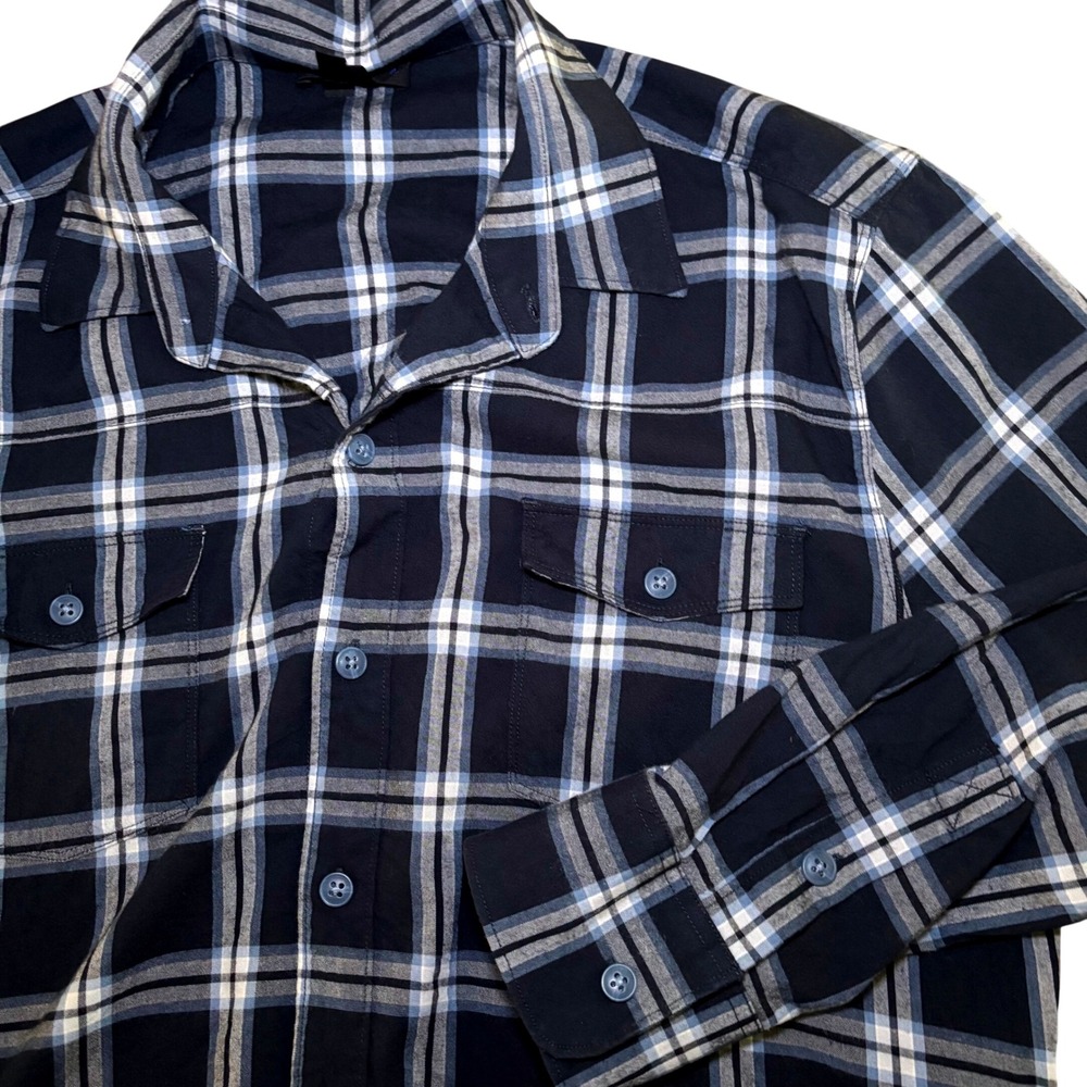 Paige Mens Everett Flannel Button Up Shirt Blue Mood Harmon Plaid Large Gorpcore